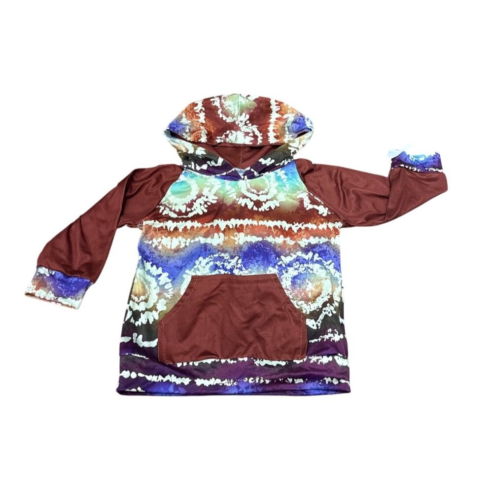Boys Tie-Dye Hooded Pullover Sweatshirt With Kangaroo Pocket Lightweight Size 2T